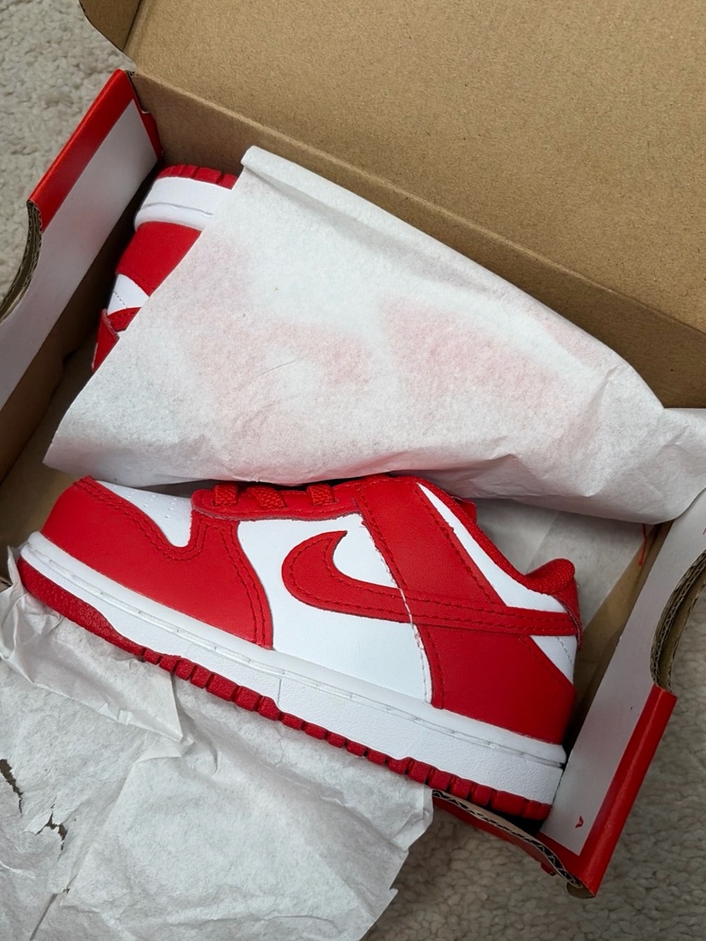 Nike Kids Red and White Low-Top Sneakers